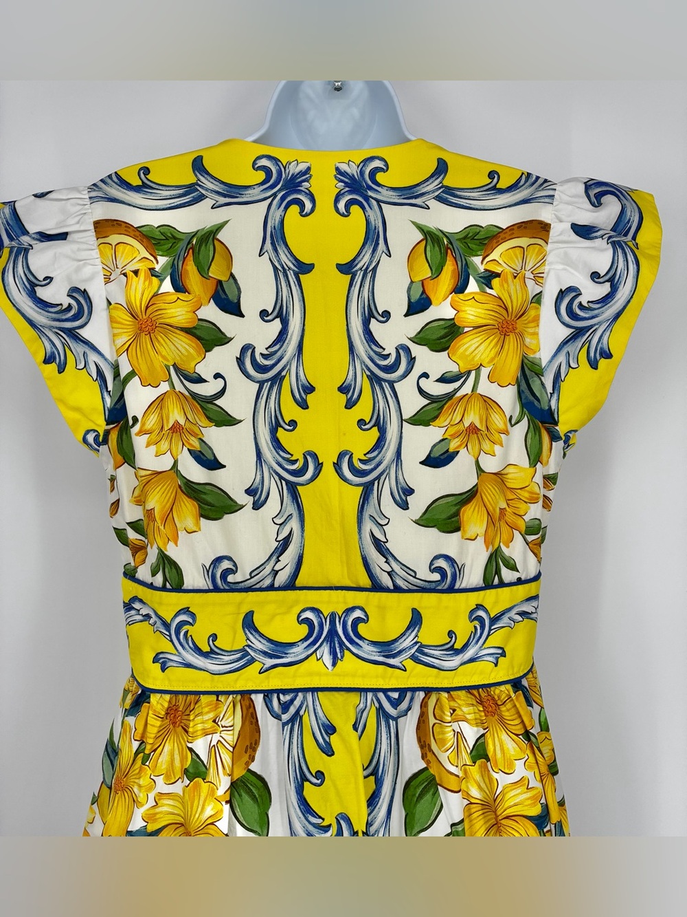 Farm Rio Yellow Mediterranean Sicily Scarf Lemon Tile Dress Medium - Picture 13 of 16